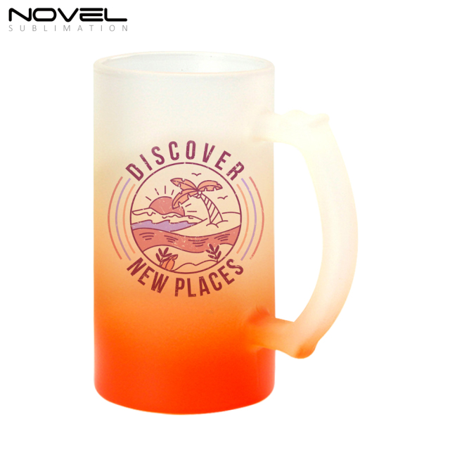 16oz Bottom Color Gradient Frosted Glass Beer Mugs
