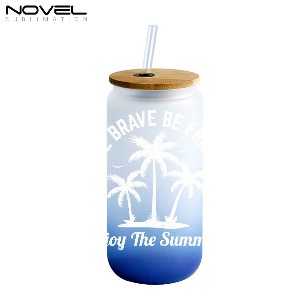 16oz/ 12oz Colorful Gradient Cola Can Glass Mugs Sippy Cups With Bamboo Lid