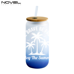 16oz/ 12oz Colorful Gradient Cola Can Glass Mugs Sippy Cups With Bamboo Lid