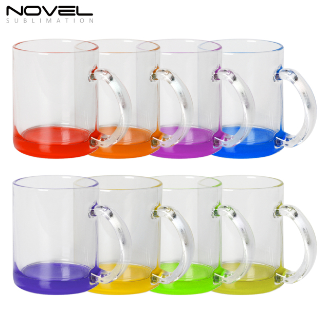 11oz Colorful Bottom Transparent Glass Water Tea Cups