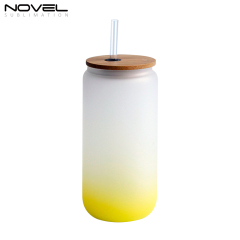 16oz/ 12oz Colorful Gradient Cola Can Glass Mugs Sippy Cups With Bamboo Lid