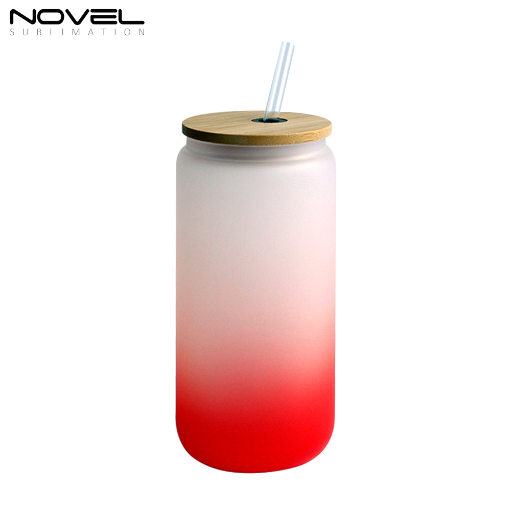 16oz/ 12oz Colorful Gradient Cola Can Glass Mugs Sippy Cups With Bamboo Lid