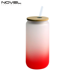 16oz/ 12oz Colorful Gradient Cola Can Glass Mugs Sippy Cups With Bamboo Lid
