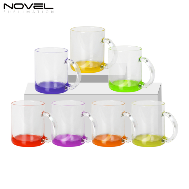 11oz Colorful Bottom Transparent Glass Water Tea Cups