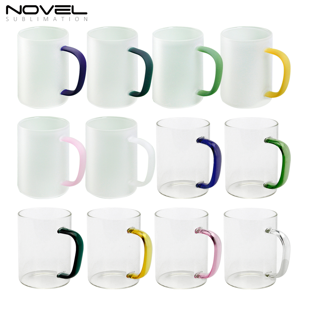 450ML Frosted/ Transparent Glass Mugs With Color Handle
