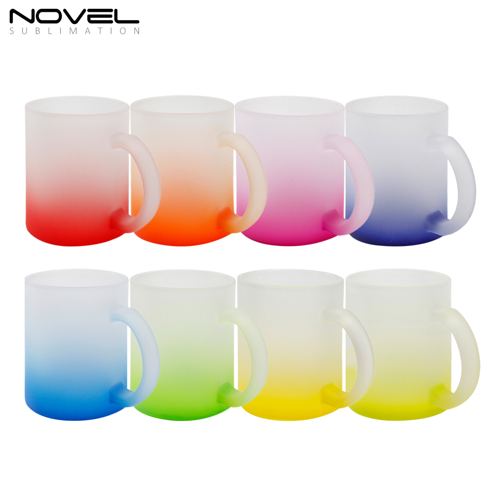 11oz Bottom Color Gradient Frosted Glass Mugs Water Tea Cups