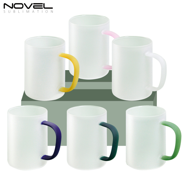 450ML Frosted/ Transparent Glass Mugs With Color Handle