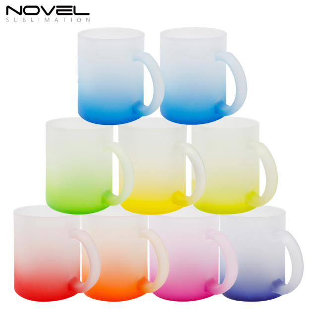 11oz Bottom Color Gradient Frosted Glass Mugs Water Tea Cups