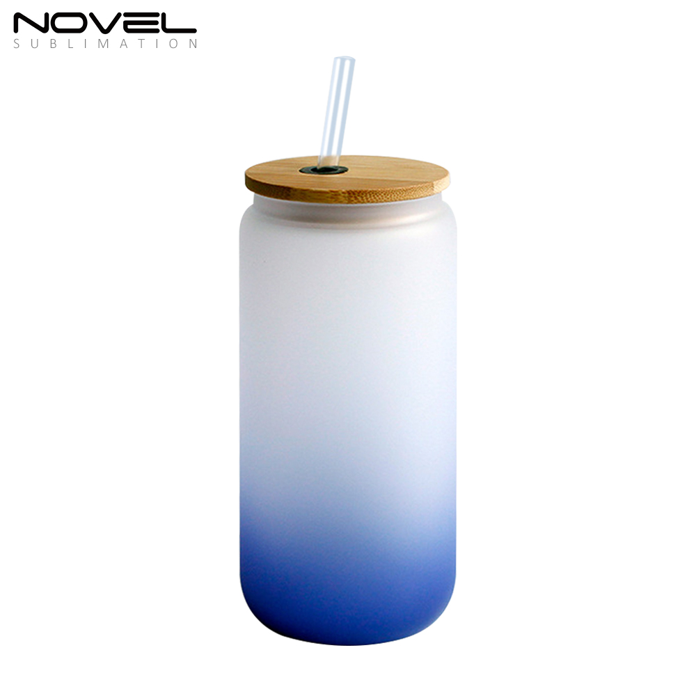 16oz/ 12oz Colorful Gradient Cola Can Glass Mugs Sippy Cups With Bamboo Lid
