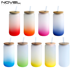 16oz/ 12oz Colorful Gradient Cola Can Glass Mugs Sippy Cups With Bamboo Lid