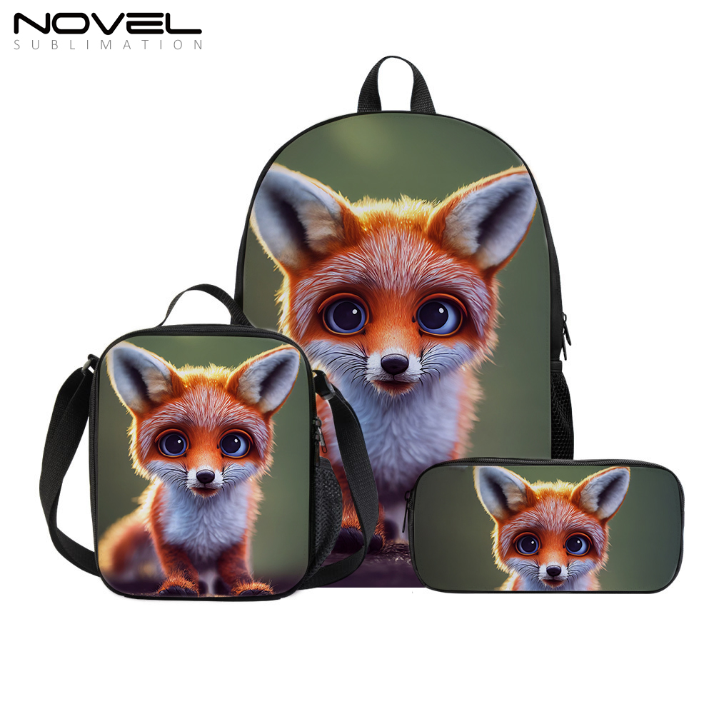 Sublimation Three-piece Student SchoolBag with Backpack+ Pencil Case+ Meal Bag