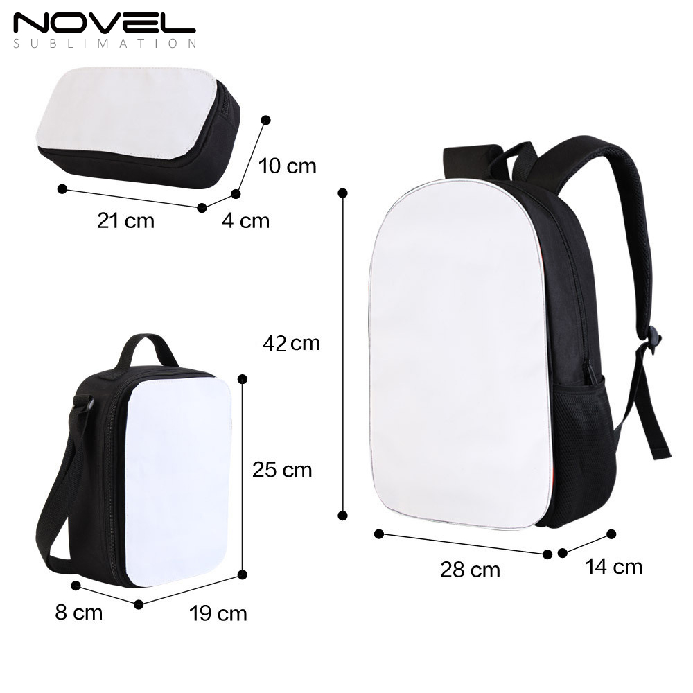 Sublimation Three-piece Student SchoolBag with Backpack+ Pencil Case+ Meal Bag