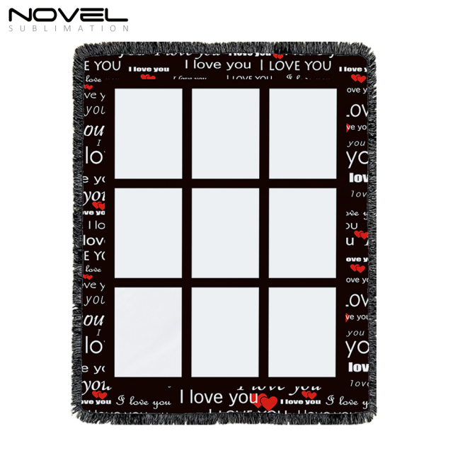 Nine Grid Colorful Sublimation Blank Flannel Blanket With Lace Home Sofa Portable Soft Blanket