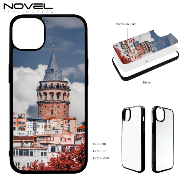 Big Hole For iPhone 14 Plus Custom Logo 2D TPU Phone Case Cover With Metal Insert For Sublimation Printing