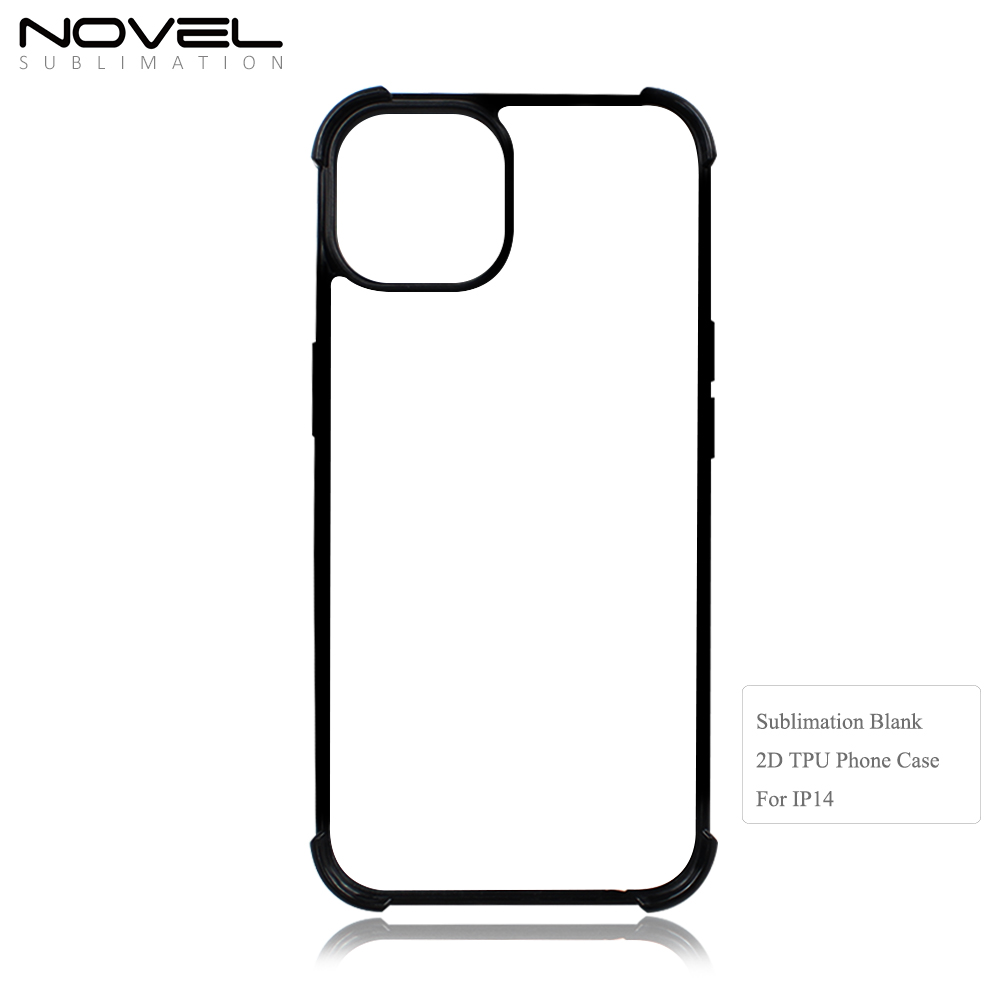 Strong Protection! For iPhone 14 Pro Four Corner Anti-drop 2D TPU Phone Case Cover With Metal Insert For Sublimation Printing