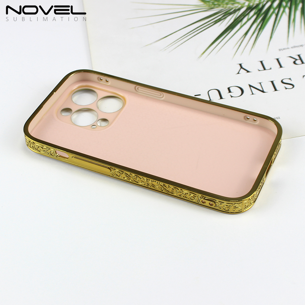 New Arrival Sublimation Electroplated Phone Case with Embossrd Edge for iPhone 15/14 Series DIY Shell With Glass Sheet