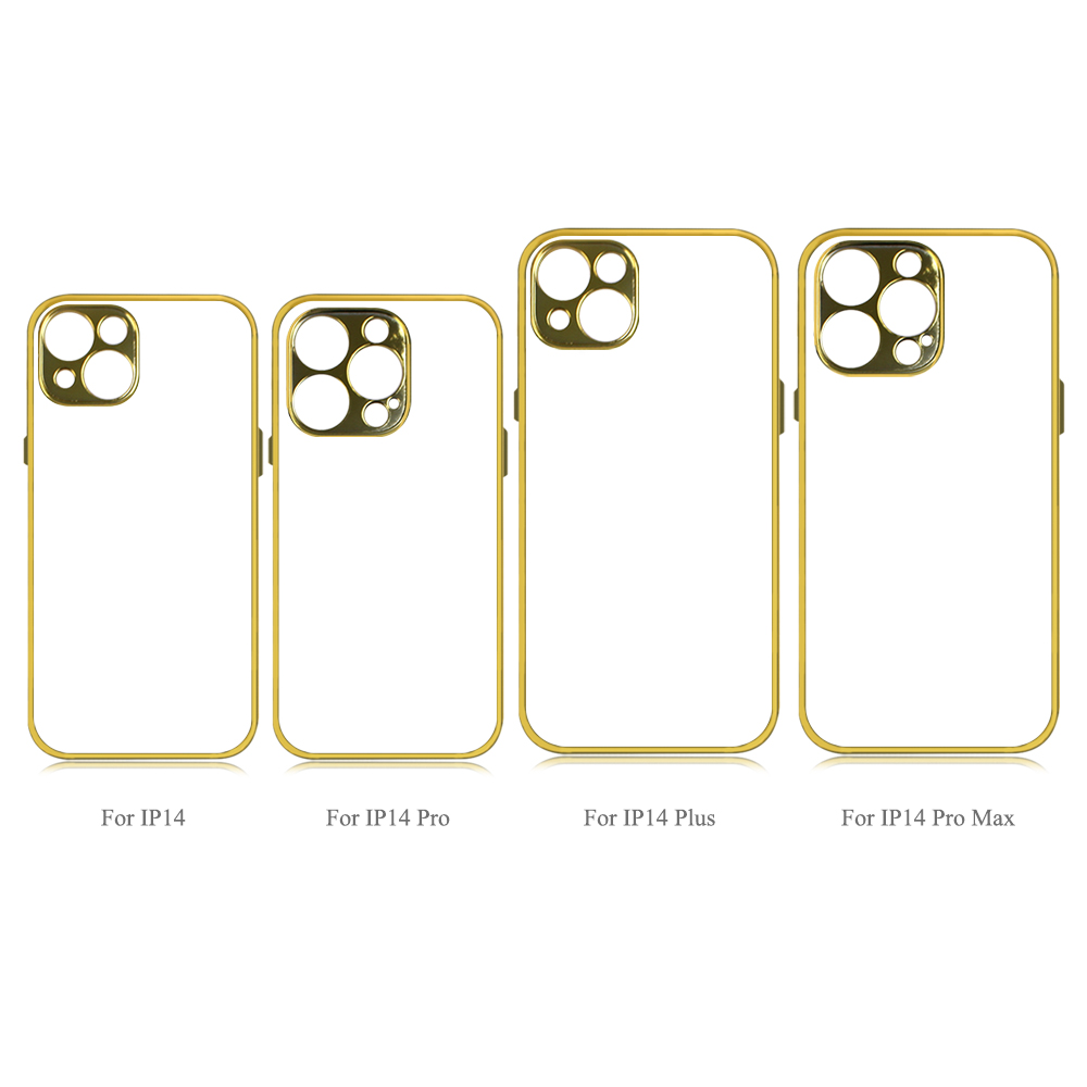 New Arrival Sublimation Electroplated Phone Case with Embossrd Edge for iPhone 15/14 Series DIY Shell With Glass Sheet