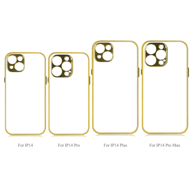 New Arrival Sublimation Electroplated Phone Case with Embossrd Edge for iPhone 15/14 Series DIY Shell With Glass Sheet