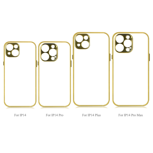 New Arrival Sublimation Electroplated Phone Case with Embossrd Edge for iPhone 15/14 Series DIY Shell With Glass Sheet