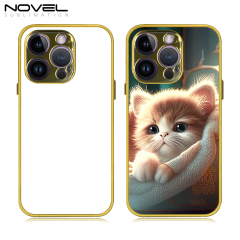 New Arrival Sublimation Electroplated Phone Case with Embossrd Edge for iPhone 14 Series DIY Shell With Glass Sheet