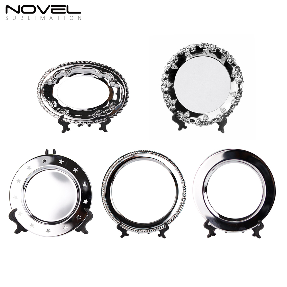 New Arrival Sublimation Metal Silver Blank Plates Heat Tranfer Printing Decorative Plate with 5 shapes