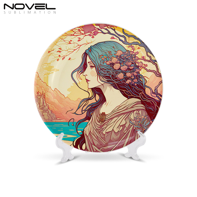 New Arrival 6"-10" Home decoration Heat Press Thermal Transfer Dye Coated Ceramic moon plate with stand Sublimation Blank Plate