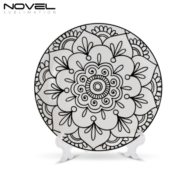 New Arrival 6"-10" Home decoration Heat Press Thermal Transfer Dye Coated Ceramic moon plate with stand Sublimation Blank Plate