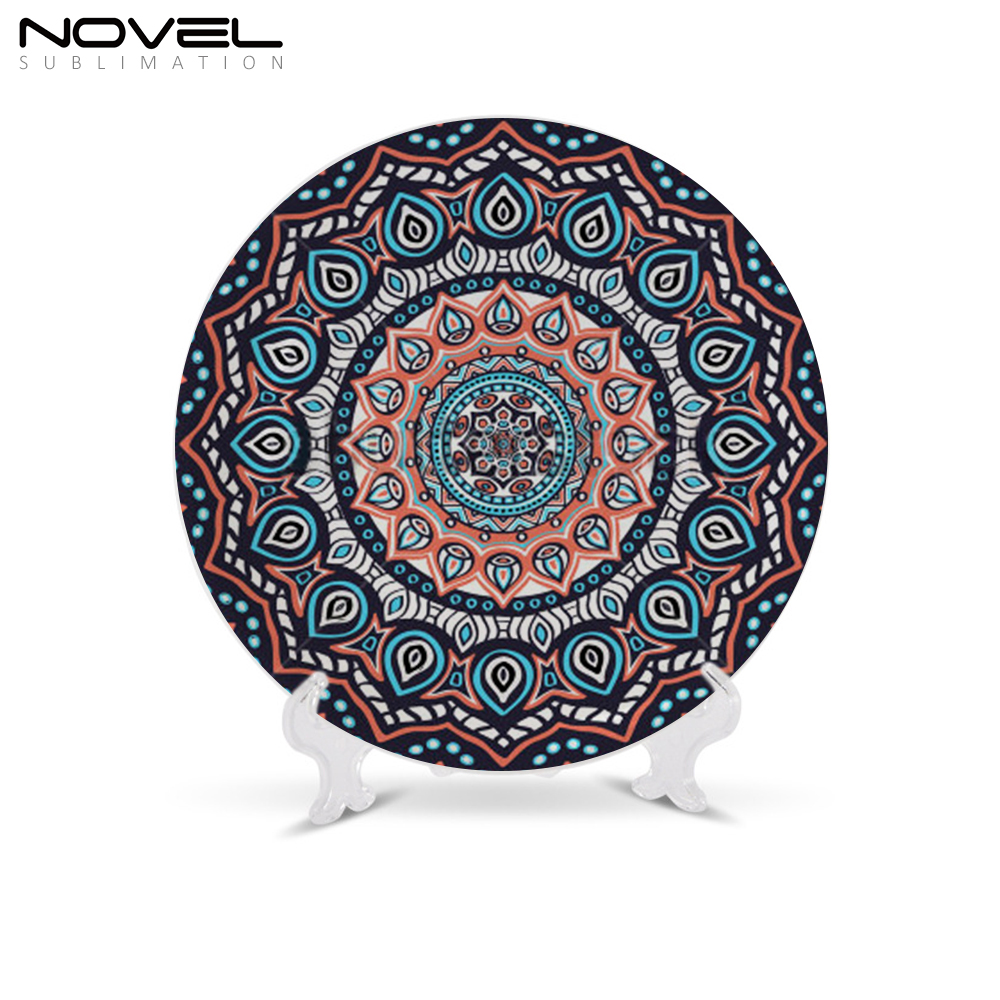 New Arrival 6"-10" Home decoration Heat Press Thermal Transfer Dye Coated Ceramic moon plate with stand Sublimation Blank Plate