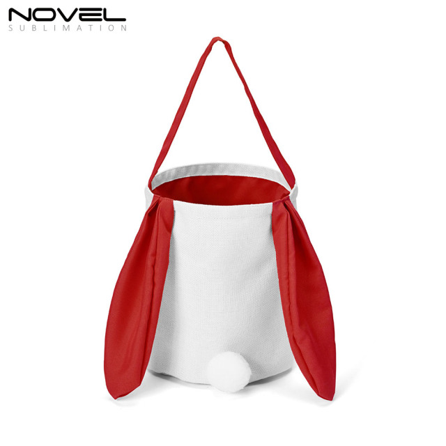 New arrival Bucket Bag Sublimation Blank Cotton And Linen Colorful Long Eared Rabbit Tail Basket