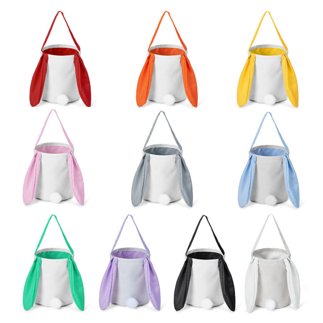 New arrival Bucket Bag Sublimation Blank Cotton And Linen Colorful Long Eared Rabbit Tail Basket