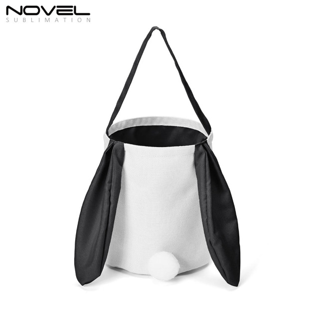 New arrival Bucket Bag Sublimation Blank Cotton And Linen Colorful Long Eared Rabbit Tail Basket