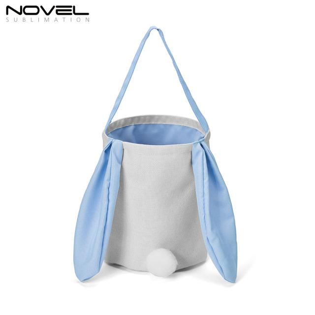 New arrival Bucket Bag Sublimation Blank Cotton And Linen Colorful Long Eared Rabbit Tail Basket