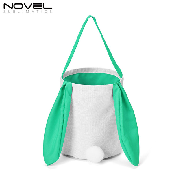 New arrival Bucket Bag Sublimation Blank Cotton And Linen Colorful Long Eared Rabbit Tail Basket