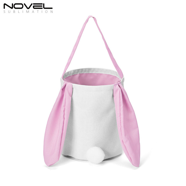 New arrival Bucket Bag Sublimation Blank Cotton And Linen Colorful Long Eared Rabbit Tail Basket