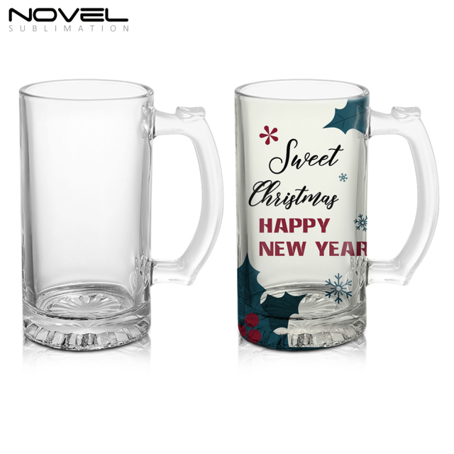 Sublimation Glass Blanks Mug Glass Tumblers 16oz Coffee Beer Mugs Cups with Handle--Clear/Frosted Glass