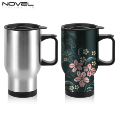 450ml Stainless Steel Travel Mug Sublimation 14oz Car Mug-White and Silver Available