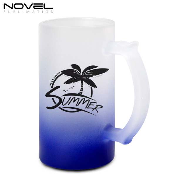 Sublimation Glass Blanks Mug Glass Tumblers 16oz Coffee Beer Mugs Cups with Handle--Gradient colored frosted glass