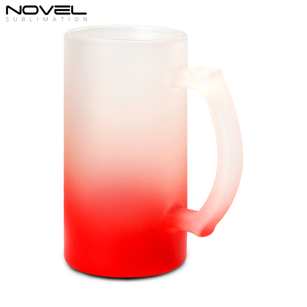 Sublimation Glass Blanks Mug Glass Tumblers 16oz Coffee Beer Mugs Cups with Handle--Gradient colored frosted glass