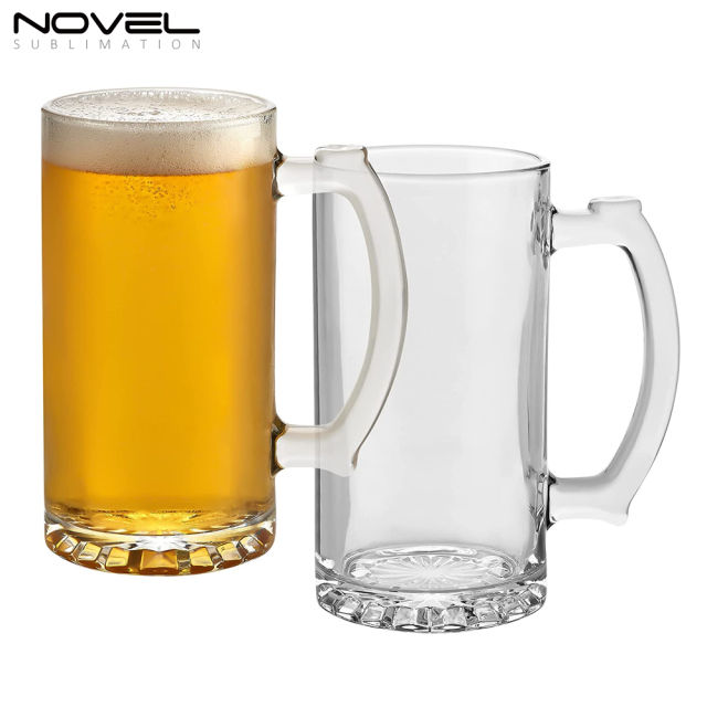 Sublimation Glass Blanks Mug Glass Tumblers 16oz Coffee Beer Mugs Cups with Handle--Clear/Frosted Glass