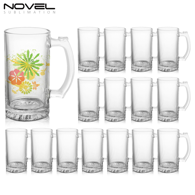 Sublimation Glass Blanks Mug Glass Tumblers 16oz Coffee Beer Mugs Cups with Handle--Clear/Frosted Glass