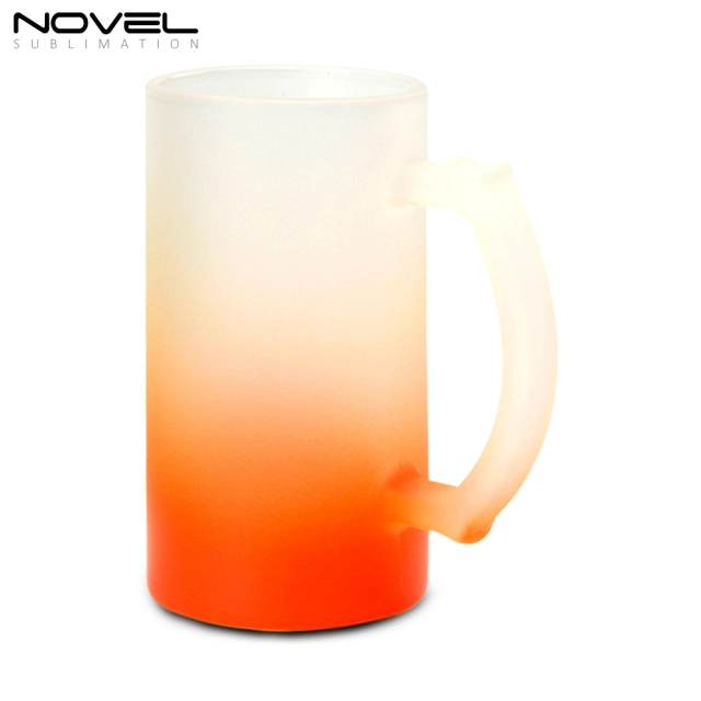 Sublimation Glass Blanks Mug Glass Tumblers 16oz Coffee Beer Mugs Cups with Handle--Gradient colored frosted glass