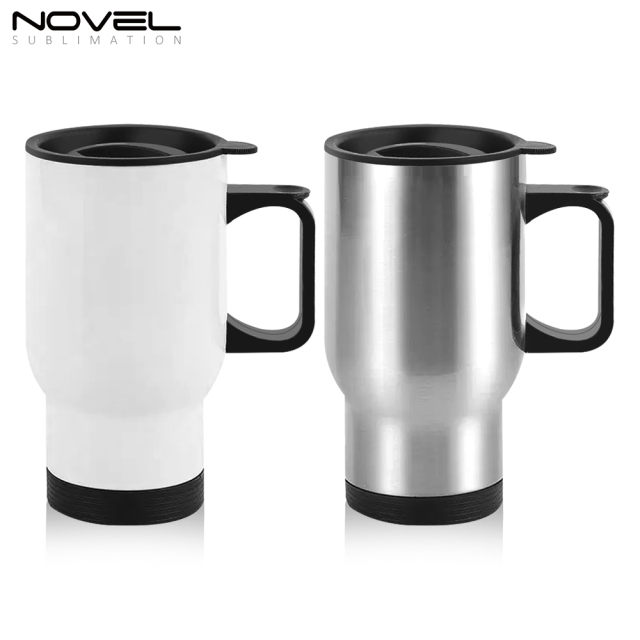 450ml Stainless Steel Travel Mug Sublimation 14oz Car Mug-White and Silver Available