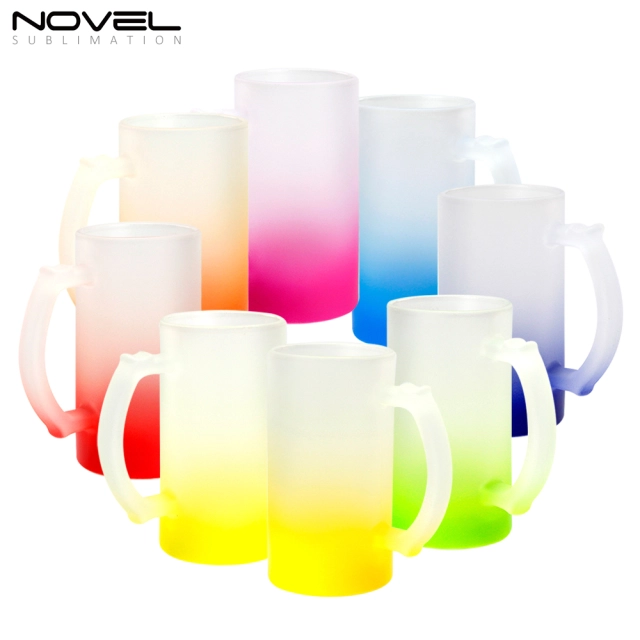 Sublimation Glass Blanks Mug Glass Tumblers 16oz Coffee Beer Mugs Cups with Handle--Gradient colored frosted glass