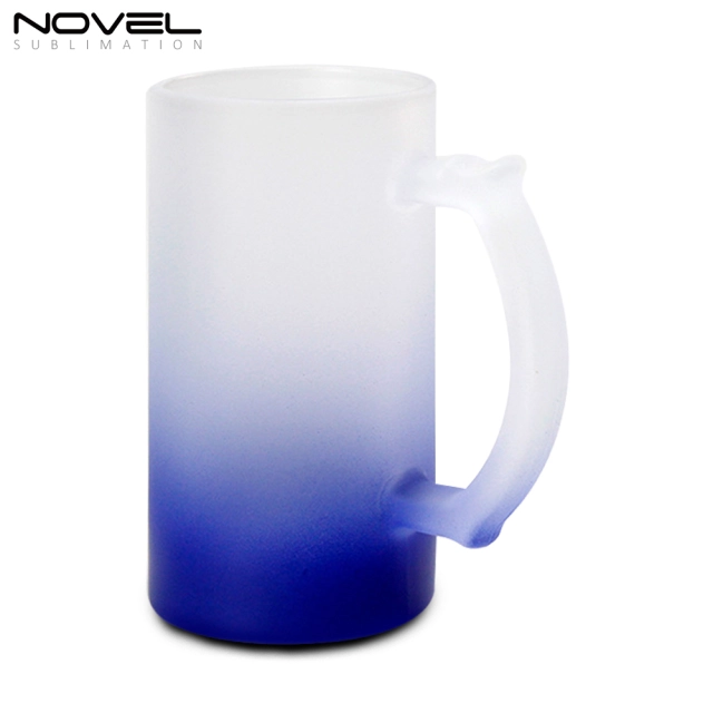 Sublimation Glass Blanks Mug Glass Tumblers 16oz Coffee Beer Mugs Cups with Handle--Gradient colored frosted glass