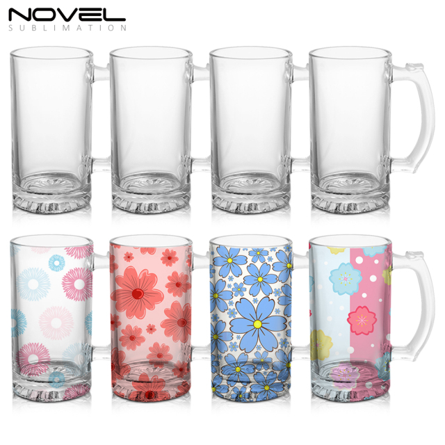 Sublimation Glass Blanks Mug Glass Tumblers 16oz Coffee Beer Mugs Cups with Handle--Clear/Frosted Glass