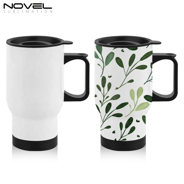 450ml Stainless Steel Travel Mug Sublimation 14oz Car Mug-White and Silver Available