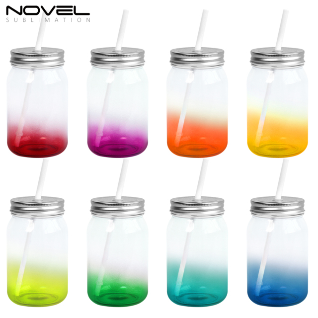 Sublimation Mason Jars Clear Glass,18oz Regular Wide Mouth Mugs Cups with Lid and Straw