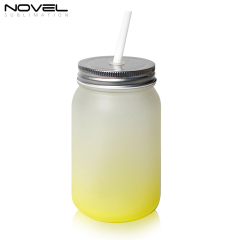 Sublimation Mason Jars Frosted Glass,18oz Regular Wide Mouth Mugs Cups with Lid and Straw