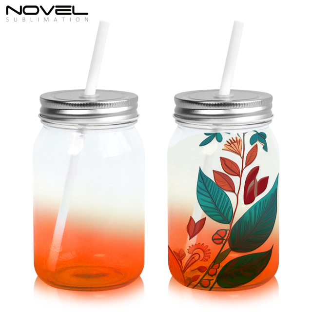 Sublimation Mason Jars Clear Glass,18oz Regular Wide Mouth Mugs Cups with Lid and Straw