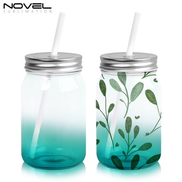 Sublimation Mason Jars Clear Glass,18oz Regular Wide Mouth Mugs Cups with Lid and Straw